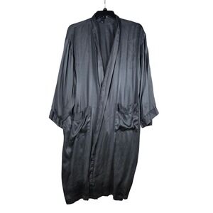 Murano Silk Robe Charcoal Gray Satin Long Loungewear OS Luxury MISSING BELT